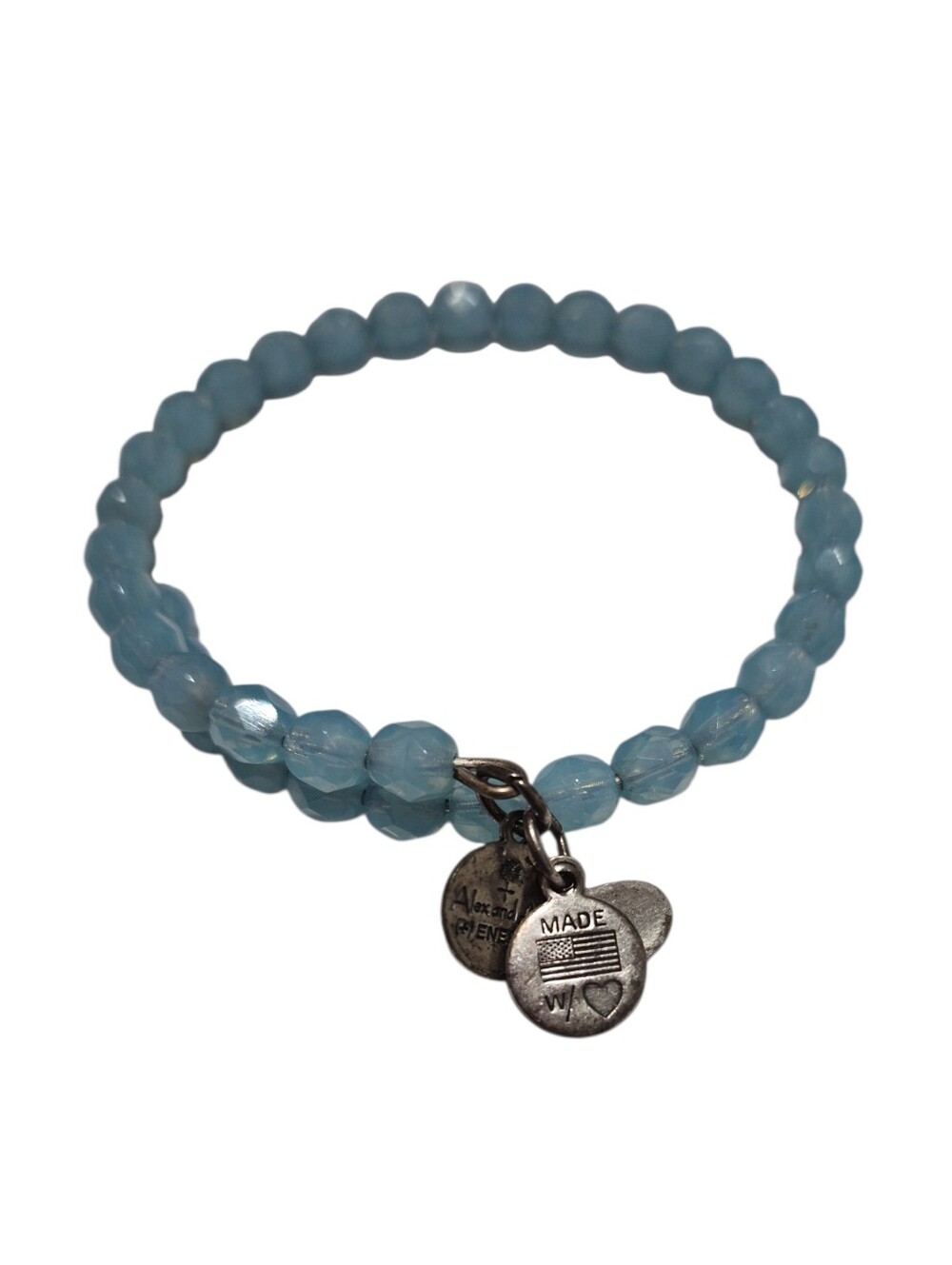 Alex and Ani Vintage 66 Light Blue Glass Beaded Bangle Bracelet